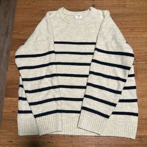 Cotton On Cream and Black Striped Crewneck Sweater